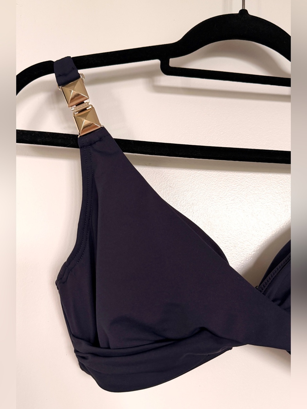 Michael Kors Chain Strap Bikini Top M Navy Underwire Gold Swim